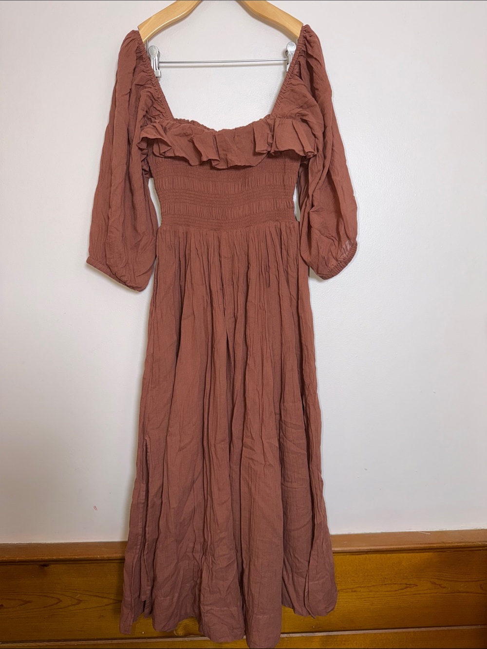 NWT Free People Oasis Midi Dress Honey Topaz Brown Smocked Cotton Size S - Picture 5 of 7